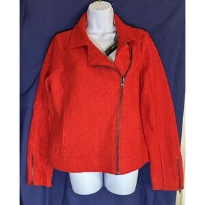 Tahari Women's Red Wool Blend Asymmetric Zip Front Moto Jacket Size M